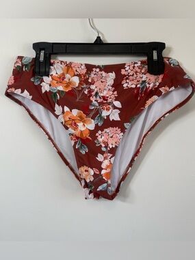 Boho Retro Rust Floral High Waisted Bikini Bottoms 2XL Plus Size